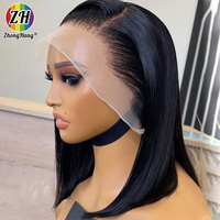 Wig Rambut Asli Manusia Brasil Virgin Natural untuk Wanita Kulit Hitam Model Bob Pendek dengan HD Lace Front Wig Tanpa Lem, Wig HD Lace Frontal