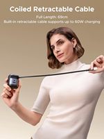 UGREEN blok pengisi daya USB C, pengisi daya USB C dapat ditarik 65W dengan kabel bawaan, pengisi daya dinding pengisian cepat 2 port kompatibel untuk iPhone