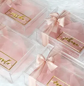 Personalizado atacado transparente casamento acrílico exibição caixa de presente para bolo de presente rosa flor com tampa acrílica tampas transparentes