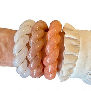 Ensembles de bracelets joncs de luxe en résine torsadés plaqués or, élégants, en acrylique bleu, noir, gris, bijoux de mode unisexe, cadeaux de mariage - Product Image 5