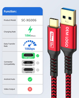 Kabel Data USB 3.2 A To USB-C M/M 3.1 Gen 2 10Gbps kustom pabrik untuk Hard Drive SSD eksternal