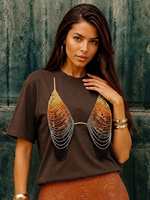 T-shirt imprimé perlé de haute qualité pour femme A12745 – Vente en gros