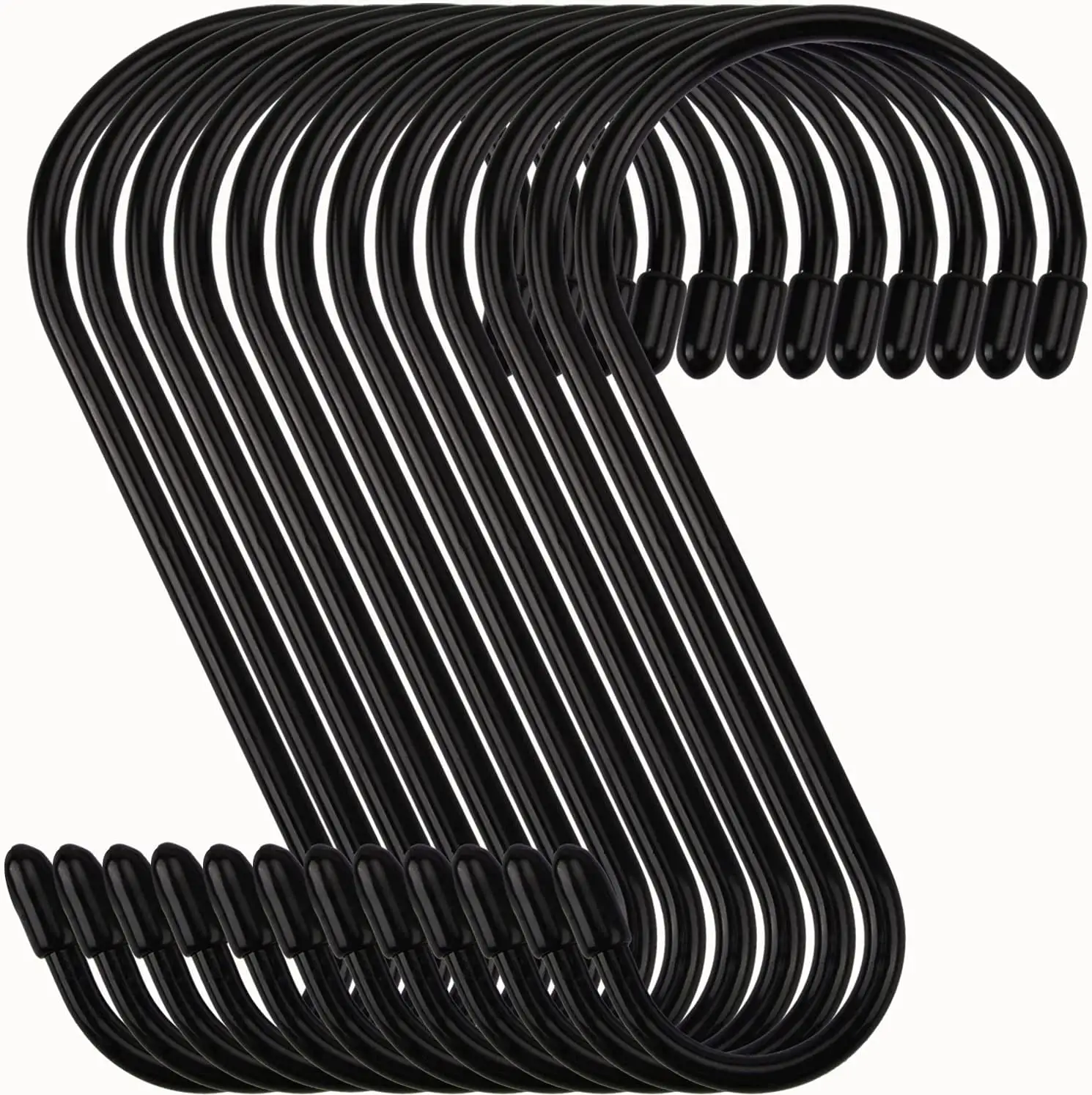 12Pcs 6 Inch S Hook Steel Metal Black Large Non Slip Heavy Duty Hanging Hooks Vinyl Coated with Rubber Stopper