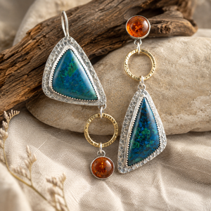 Orecchini Pendenti Vintage a Triangolo Bicolore con Motivi Floreali, Gioielli di Moda per Donne - Product Image 3