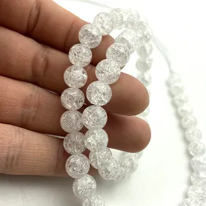 Perles en pierre de cristal tchèque pour fabrication de bijoux, 1 brin de couleur blanche, vente en gros, 8mm/10mm/12mm/14mm, noe pop corn