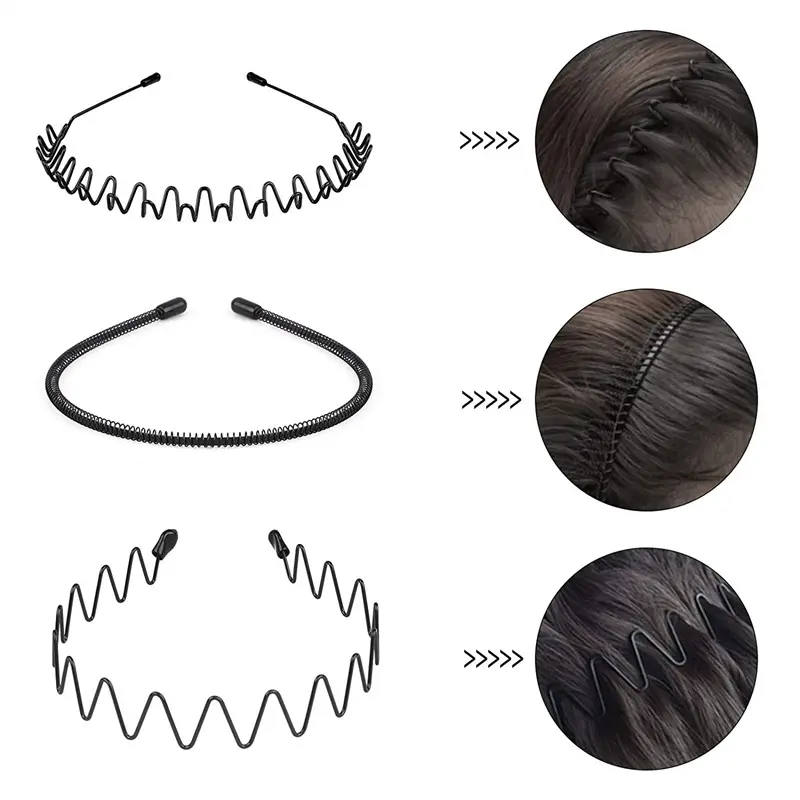 2024 nova Popular Faixa De Cabelo De Metal para Homens Unisex Wavy metal hairbands para headbands das mulheres dos homens