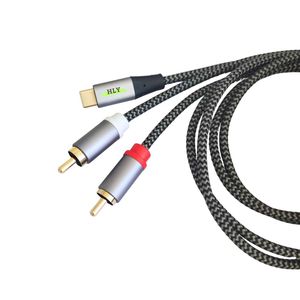Câbles adaptateurs audio auxiliaires USB C numériques noir et blanc vers 2 <span class=keywords><strong>RCA</strong></span> mâle vers mâle pour haut-parleurs domestiques/de voiture - Product Image 5