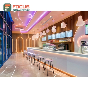 Modular Cafe Service Counter Tempered Glass Front Syrup Bottle Display Area Roastery Service Counter - Product Image 4