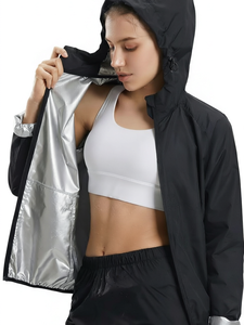 Chaqueta de sauna con capucha para mujer, con cremallera, traje deportivo para entrenamiento, ropa exterior para gimnasio y correr - Product Image 1
