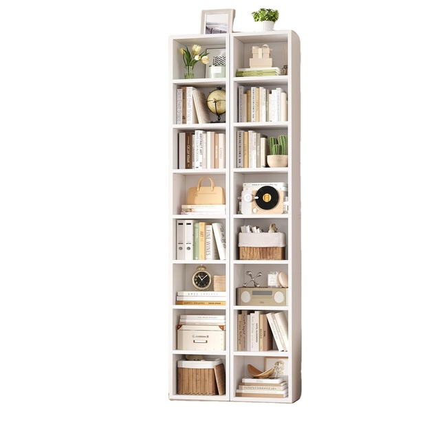 8-Tier Media Tower Rack, CD DVD Slim Storage Cabinet with Adjustable Shelves, Tall Narrow Bookcase Display Bookshelf for Office