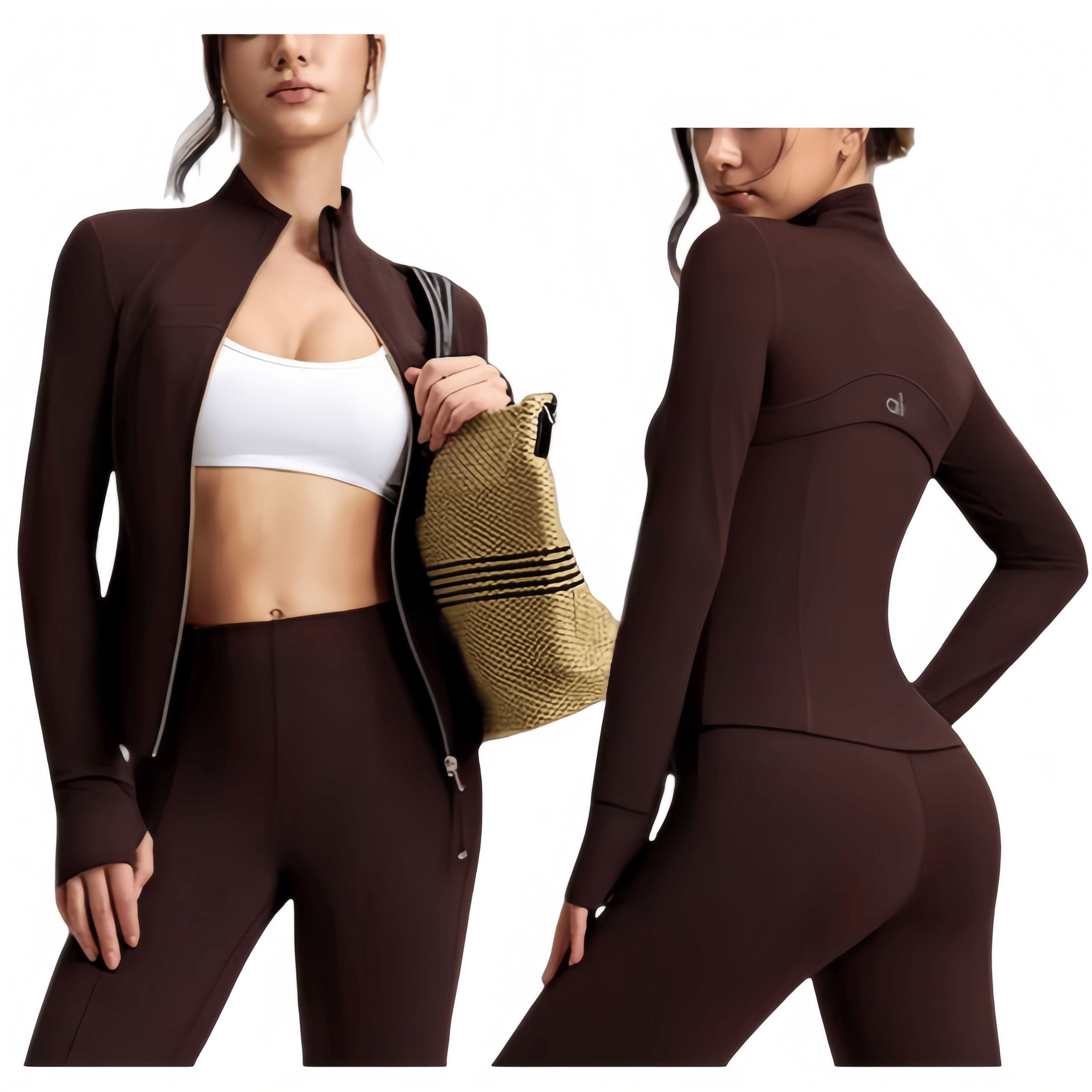 New design AL women' spring and autumn short sports jacket slim yoga top long sleeved with finger cots stand up collar yoga suit
