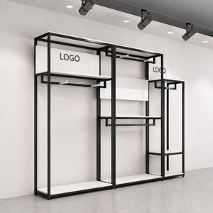 Étagères de présentation de vêtements en acier inoxydable doré sur mesure, 2 niveaux, sur pied, pour boutiques - Product Image 3