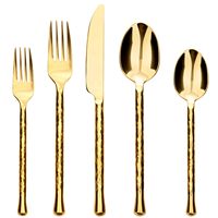 Ensemble de couverts en titane de haute qualité 18/0, cuillère et fourchette forgées à la main, dorées, robustes, écologiques, modernes
