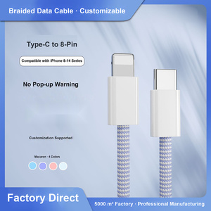 Cable de Carga Rápida <span class=keywords><strong>USB</strong></span> C a 8 Pines, Trenzado de Nailon, Flexible y Suave, 20W PD, Cable de Datos para Teléfono Inteligente, Tableta, Automóvil, 1M 1.5M 2M, OEM de Fábrica - Product Image 2