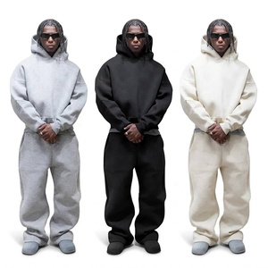 Ensemble Surdimensionné Personnalisé Streetwear de Haute Qualité 100% Coton avec <span class=keywords><strong>Pantalon</strong></span> de Survêtement et Sweat à Capuche Empilés pour Hommes - Fabricant - Product Image 2