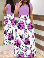 Robe maxi élégante à motifs floraux en patchwork, robe décontractée d'été pour femmes, robe tendance pour femmes
