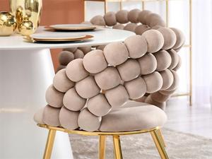 JP Design Ball Home <span class=keywords><strong>Fauteuil</strong></span> <span class=keywords><strong>beige</strong></span> Chaise de salle à manger rembourrée Chaise de jardin Chaise de salle à manger en velours avec pieds en métal doré - Product Image 3