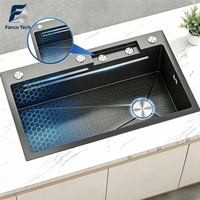 Évier de cuisine rectangulaire noir multifonctionnel en acier inoxydable moderne à double trou pour installation sous plan, style cascade