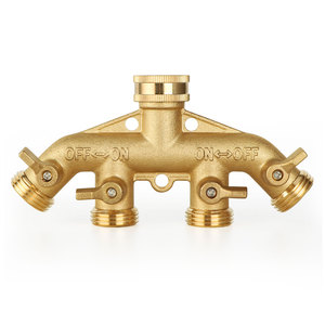 Kangweishen Desviador de Manguera de Latón de Cuatro Vías, Conector de Agua Roscado de 3/4 Pulgadas, Válvula Divisora para Jardín - Product Image 1