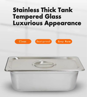 Bain-marie électrique commercial en acier inoxydable avec couvercle en verre, 6 bacs, capacité 150L, température 60-80°C