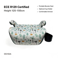 Coussin rehausseur pour enfant Ogolee certifié ECE R129/04 I-Size, 6-12 ans, tissu doux lavable, cadre en HDPE, porte-gobelet en option, 36 kg