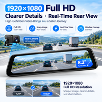 Caméra de tableau de bord avec écran rétroviseur 8,2 pouces pour streaming multimédia, double objectif 1080P, DVR de voiture avec alerte de sensibilité IA et suivi de distance