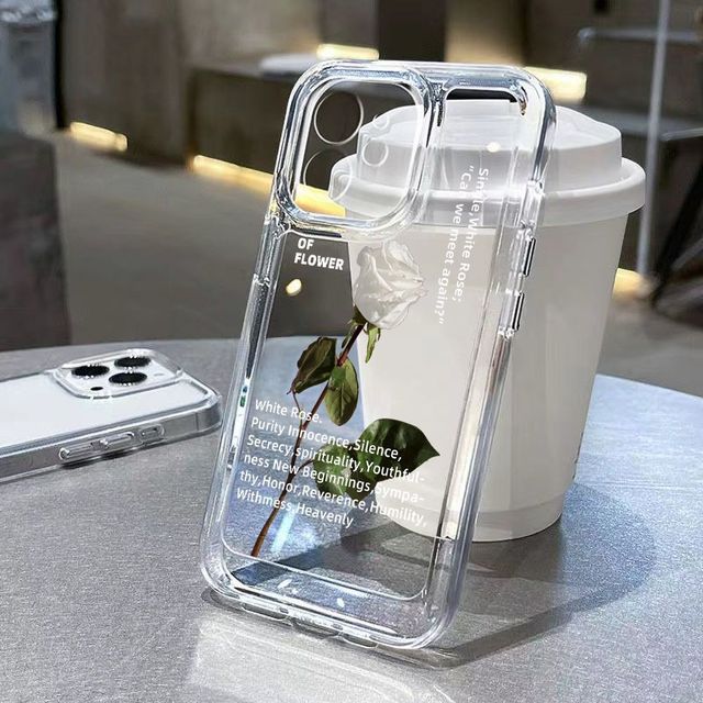 For iPhone 14 13 12 11 Pro Max XSmax XR X XS 7 8 Plus Transparent TPU Simple White Rose Mobile Phone Case
