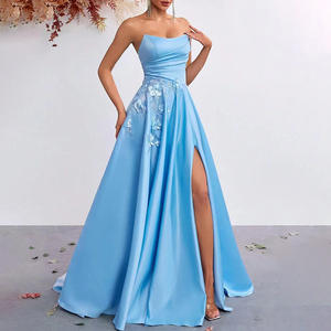 <span class=keywords><strong>Robe</strong></span> longue sexy sans bretelles style européen et américain, nouvelle collection 2026, sans manches, taille haute, avec fente et motif floral tridimensionnel - Product Image 6