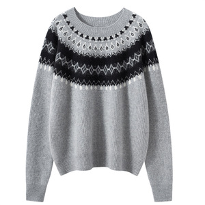 Suéter de Cachemira Personalizado con Cuello Redondo, Jacquard Fair Isle, Mezcla de Lana de Cachemira, Tejido para Mujer, Capa Base Gruesa, Mangas Largas, Jersey - Product Image 1