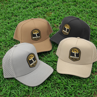 Casquette de camionneur personnalisée 5 panneaux découpée au laser Casquette de sport imperméable Performance Snapback PVC caoutchouc Patch Dot Golf Hati