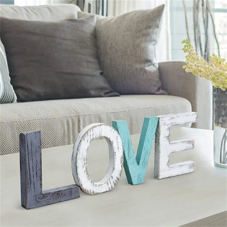 Artesanía palabra blanca independiente boda decoración del hogar letras de madera alfabeto
