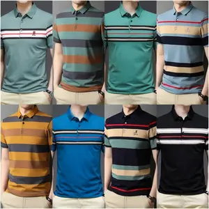 비즈니스 외국 무역 셔츠 여름 남성용 반팔 티셔츠 자수 옷깃 대형 POLO 셔츠 트렌드 줄무늬