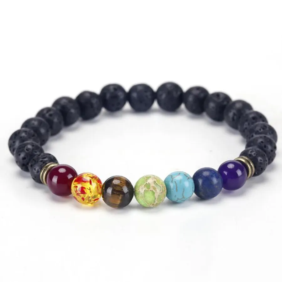 JTBR1001 Colorful Beaded Bracelet Natural Stone Beads Yoga volcanic Healing Energy Lava Stone 7 Chakra Diffuser Bracelet