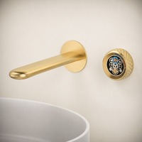 Robinet de lavabo mural en laiton doré brillant avec mitigeur chaud/froid et bec haut pour hôtel, villa, salle de bain, design cadran de montre tourbillon