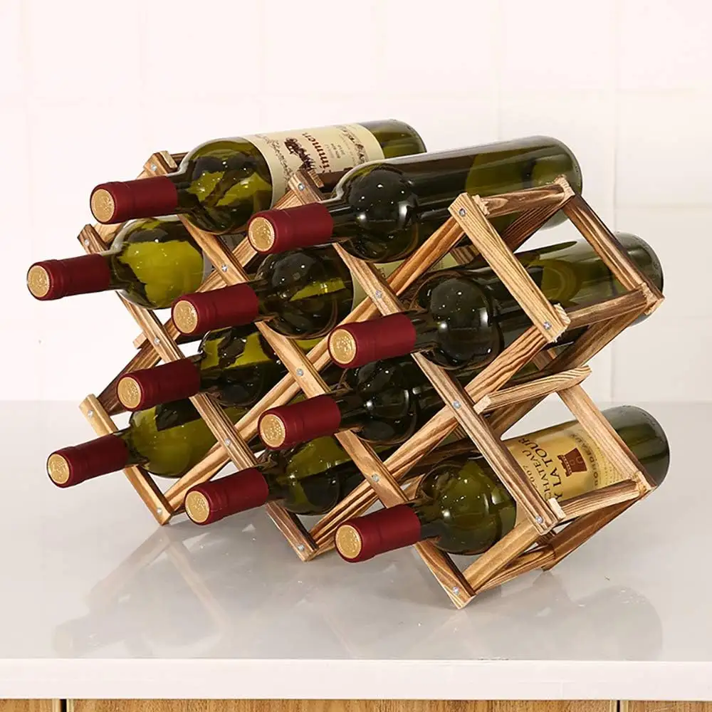 ไม้ชั้นวางไวน์เคาน์เตอร์ 10 ขวดไม้STACKABLE Cellar Wine Racksโต๊ะพับได้ฟรียืนชั้นวางไวน์