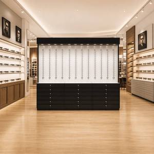 Vitrine d'exposition moderne personnalisée pour lunettes, présentoir suspendu pour opticien, éclairage LED au plafond, tiroirs de rangement verrouillables - Product Image 1