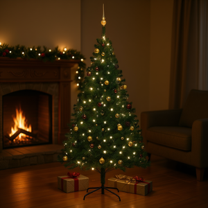 Árbol de Navidad Artificial Preiluminado de 94.5 Pulgadas en Verde con Juego de Bolas, Luces LED Blanco Cálido, Base para Interior - Product Image 2