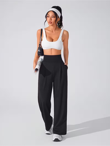 Pantaloni Sportivi Estivi da Donna a Vita Alta, Gamba Larga, con Elastico, <span class=keywords><strong>Comodi</strong></span>, Vestibilità Ampia, Tinta Unita, Traspiranti, Taglia XL - Product Image 2
