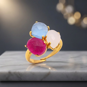 14K/24K Gold Plated Rhodium Plated Brass Ethnic <b>Ring</b> with Colorful Glass Stones for Hindu Weddings and Engagement - Product Image 6