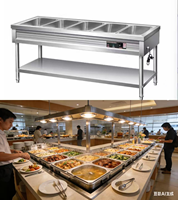 Table de maintien au chaud des aliments en acier inoxydable pour cuisine professionnelle, étanche et facile à nettoyer, avec couvercle en verre pour hôtels et restaurants