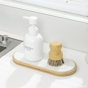 QuickDry bambou évier Caddy organisateur distributeur plateau pour savon et éponge comptoir étendoir en <span class=keywords><strong>gris</strong></span> pour le stockage de bol à vaisselle - Product Image 3