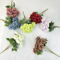 Bouquet de 9 roses artificielles en soie, fleurs en plastique réalistes pour mariage, arrangement de vase d'intérieur, décoration