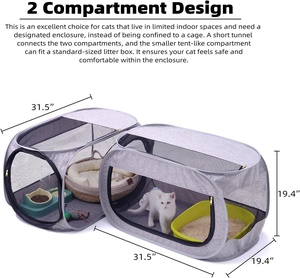 Clôture pliable <span class=keywords><strong>pour</strong></span> animaux de compagnie d'intérieur, gain de place, compartiment intégré <span class=keywords><strong>pour</strong></span> litière, cage <span class=keywords><strong>pour</strong></span> chat, portable, facile à ranger, respirante, imperméable - Product Image 6