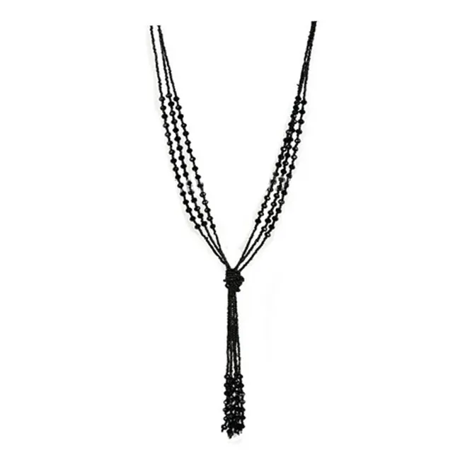 Vintage-Stil Holzkohle schwarz lang Multitier handgefertigte lange Perlen Damenkette modische Schmuck-Aufhänger