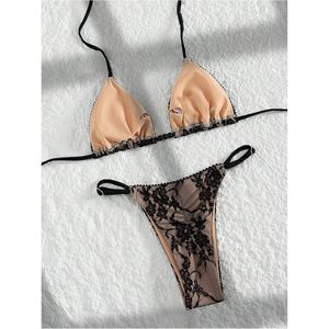 FOXA Women's 2 Piece Halter <b>Bikini</b> <b>Set</b> Floral Lace <b>Triangle</b> Cheeky Swimwear Bathing Suit - Product Image 3
