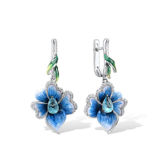 Orecchini pendenti a fiore E2058 placcati argento con zirconi taglio a pera, gioielli da festa da donna, orecchini alla moda in lega - Product Image 1