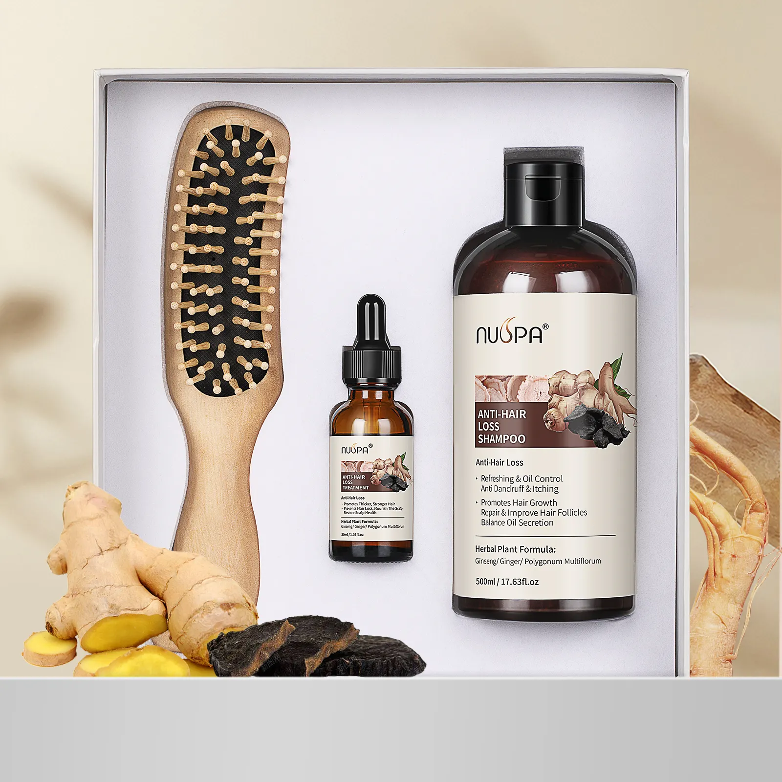 Nuspa Factory Price Nourishing Natural Ginger Extract Anti-Hair Loss Shampoo Serum Hair Care Set