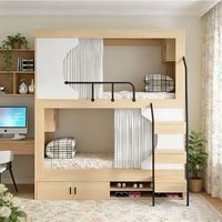 Lit superposé moderne avec rangement et escalier pour enfants, en bois