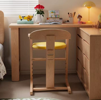 Chaise haute réglable en bois massif avec coussin amovible pour repas et études des tout-petits