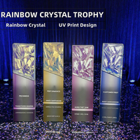 Nouvelle Arrivée Plaque en Verre Cristal Dégradé UV Écologique Violet Bleu Rose Jaune Arc-en-ciel – Cadeaux d'Entreprise et de Bienvenue pour Salons Professionnels